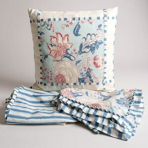 Waverly Hazel Old Glory Blue Cream Striped Floral 5 Piece Throw Pillow Shams Set